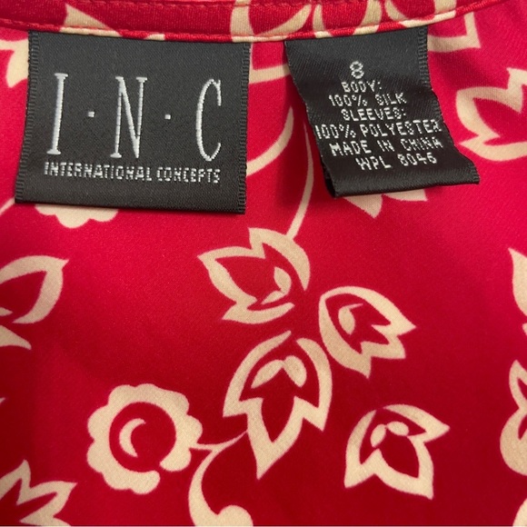 INC Y2K Blouse Flare Sleeve Whimsigoth Boho Silk Red Floral Fairy Size 8 - Picture 11 of 14